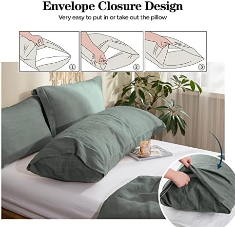 Simple&Opulence Body Pillow Cover 20" x 54",100% Pure Linen, Ultra Soft and Breathable, Body Pillowcase with Envelope Closure for Adults(Greyish Green) - Image 2