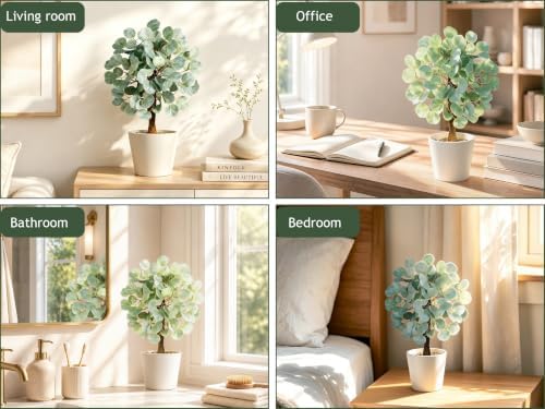 Faux Eucalyptus Stems Bonsai Tree in Pot, Artificial Plants Indoor 15 in - Image 4
