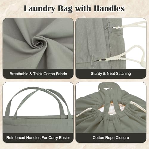 Cotton Canvas Laundry Bag 30"Wx 35"H with Handles Drawstring, CottonGray - Image 5