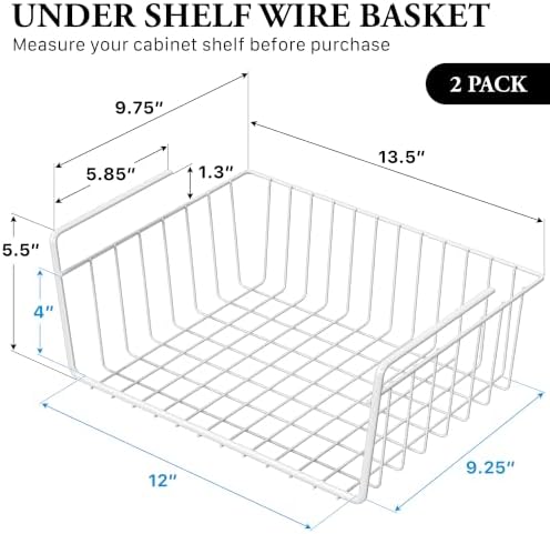 Simple Houseware 2-Pack Under Shelf Wire Metal Basket Shelf, White - Image 2