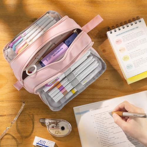 CICIMELON Large Capacity Pen Pencil Case with 4 Compartments, Multi-Slot Pencil Pouch Bag Aesthetic School Supplies Organizer for Teen Girls, Women, Adults (Pink) - Image 4