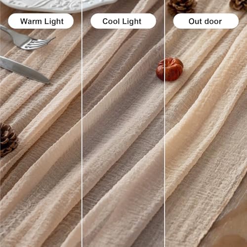 3Pcs Deep Beige Cheesecloth Table Runner 120 Inches for Party Home Decor - Image 7