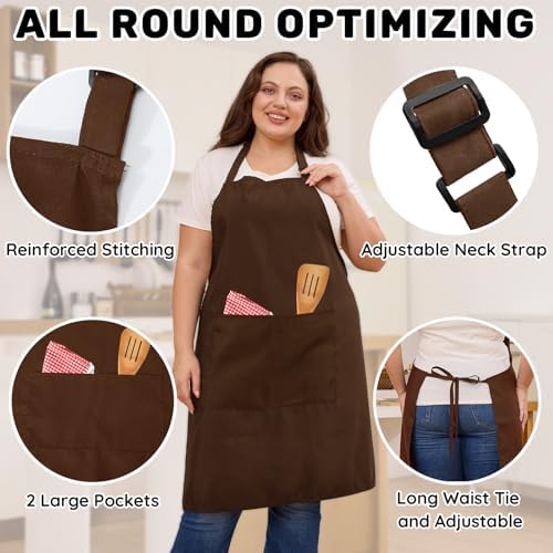 2 Pack Plus Size Waterproof Cooking Chef Apron with 2 Pockets for Men Women - Image 5