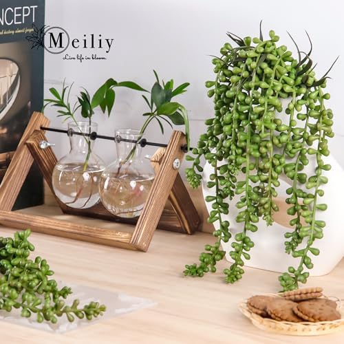 Meiliy 4pcs Artificial Succulent Plants Hanging Succulent Plants Faux Succulents Unpotted Branch String of Pearls Plant for Home Kitchen Office Wedding Garden Craft Art Indoor Decor - Image 4