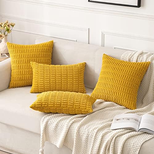 MIULEE Euro Corduroy Decorative Throw Pillow Covers 22x22 Mustard Yellow - Image 4