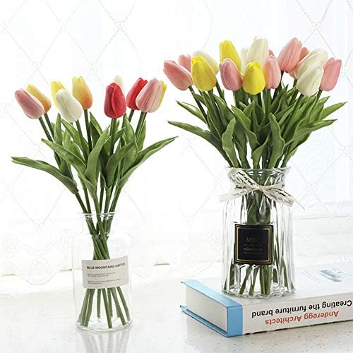 24pcs Multicolor Artificial Tulips Flowers Fake Faux PU Tulip Bouquet Real Touch Flower Arrangement for Home Room Office Party Wedding Decoration Excellent Gift Idea for Mothers Day - Image 5