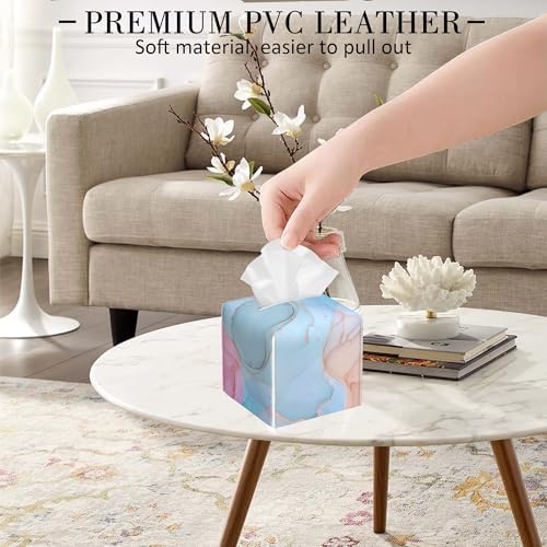 Fluid Art Tissue Box Holder Pink and Blue Marble Tissue Box Cover Square Leather Tissue Holder Organizer Portable Decorative Facial Paper Case for Home Office Bathroom Vanity Countertop - Image 5