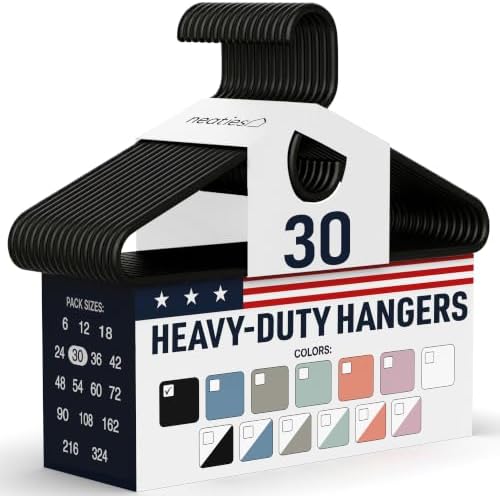 Heavy Duty Clothes Hangers 30 Pack – Made in the USA – 8lb Capacity Plastic Hangers for Adult Clothing – Durable for Pants, Coats, Jackets, or Jeans – Black by NeatiesHangers