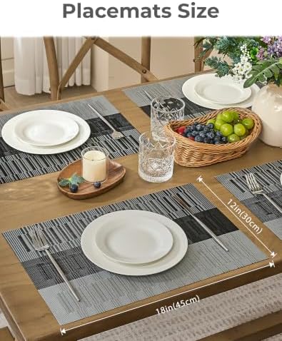 Leetaltree Grey with White Striped Placemats Set of 6 - Heat Resistant Non-Slip Place mats for Dining Table, Washable Durable PVC Vinyl Woven Table Mats（Grey Stripe, 6） - Image 4