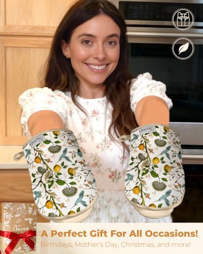 100% Thick Cotton Mini Oven Mitts Silicone Grip Lemon & Birds - Image 6