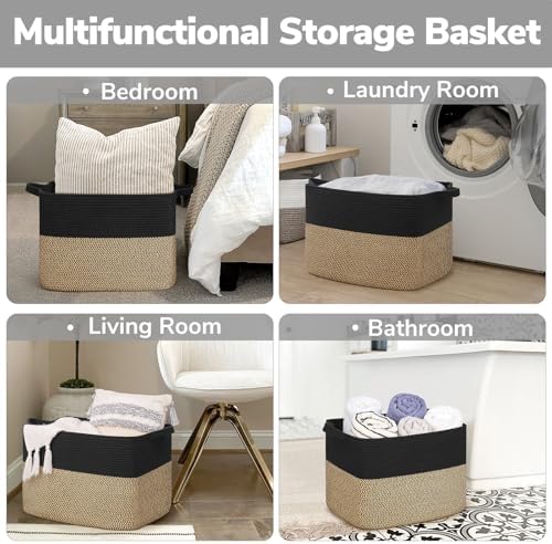 Goodpick 50L Large Woven Storage Basket, 18" x 14" x 12", Black Jute - Image 6