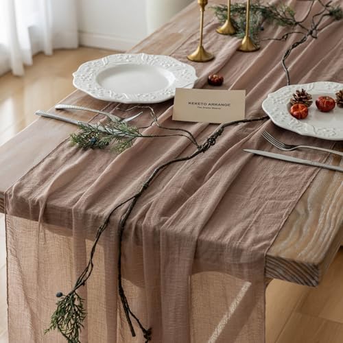 Nude Cheesecloth Table Runner 120 Inches Fall Party Boho Home Decorations by KEKETOARRANGE