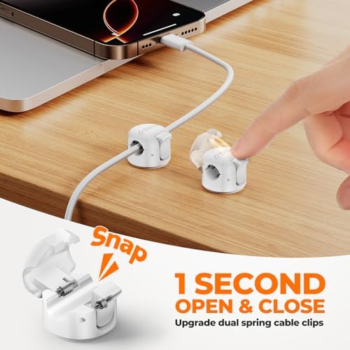 12 Pack Spring Cable Clips,Cord Organizer with Clasp Lock Desk Cable Management Cord Holder Adhesive Phone Charger Cord Clips for Home Office Car Wall Nightstand Accessories White - Image 5