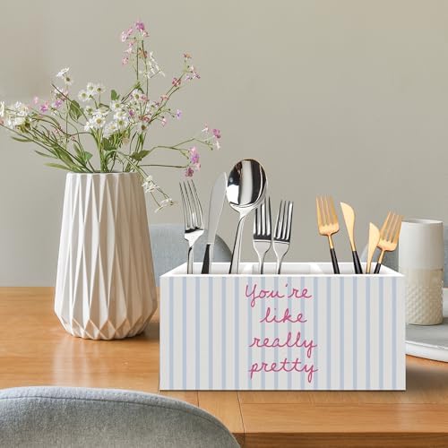 Inspirational Pen Holder, Positive Affirmations Office Pen Pencil Holder Organizer for Desk Accessories, Preppy Striped Wooden Box Desk Decor for Girls Room Bedroom Dorm Desk Decorations - Image 4