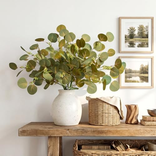 Artificial Eucalyptus Stems Fake Flowers Eucalyptus Garland 18.5"Artificial Plants Indoor Artificial Greenleaf Laurel Leaves For Home Decor Fake Leaves Outdoor Wedding Decor (Gray green)4pcs - Image 3