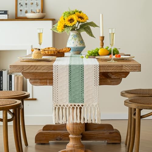 FEXIA Boho Table Runner for Home Decor 12x60 Sage Green Fall Decorations - Image 3