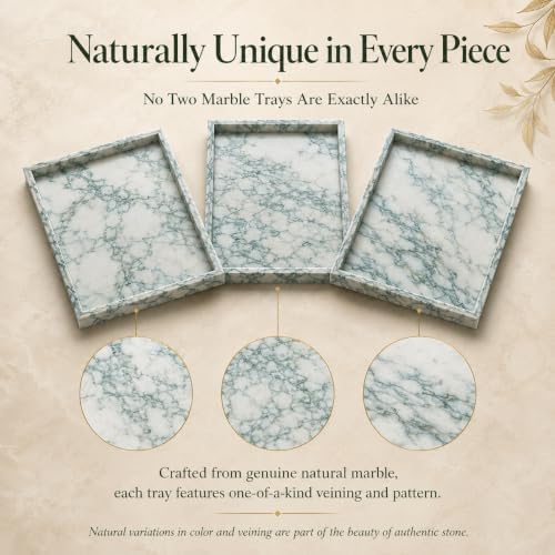 Natural Marble Decorative Tray, 11.8"x7.87" Solid Stone Serving Tray with Raised Border, Versatile Rectangle Organizer for Entryway Key, Coffee Table, Nightstand, Jewelry & Home Accent (Green) - Image 2