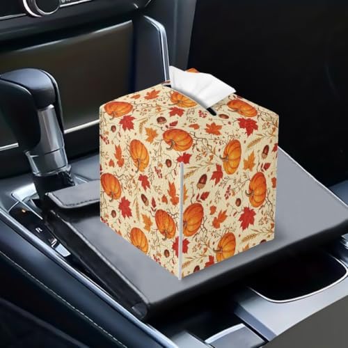 Thanksgiving Tissue Holder for Bathroom Pumpkin Leaves Modern Decorative Tissue Box Case Organizer Holder with Bottom Belt for Fall Home Office Decor - Image 6