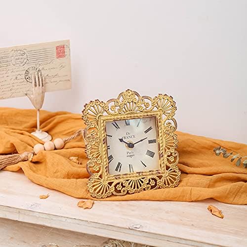NIKKY HOME Vintage Table Clock, Non-Ticking, Battery-Operated, Yellow - Image 2
