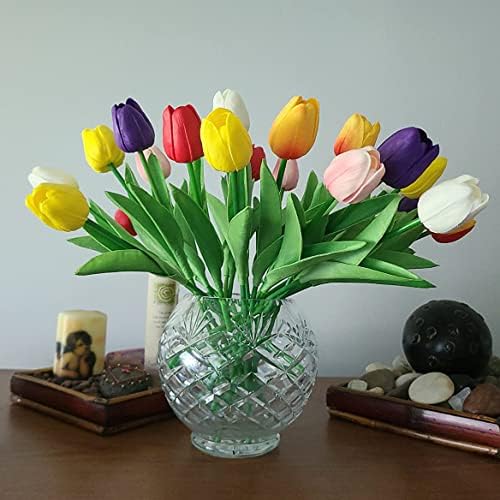 24pcs Multicolor Artificial Tulips Flowers Fake Faux PU Tulip Bouquet Real Touch Flower Arrangement for Home Decoration Excellent Gift Idea for Mothers Day（Multi） - Image 2