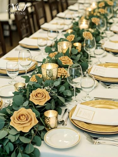Artificial Flowers Real Touch Fake Roses with Stem Decor,25Pcs-Gold Yellow - Image 5