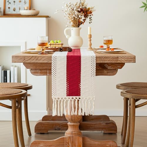 FEXIA Boho Table Runner for Home Decor 12x72 Red Fall Coffee Table Decor - Image 2