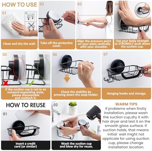LEVERLOC Soap Holder, Soap Dish for Shower, Suction Cup Bar Soap Holder - Image 4