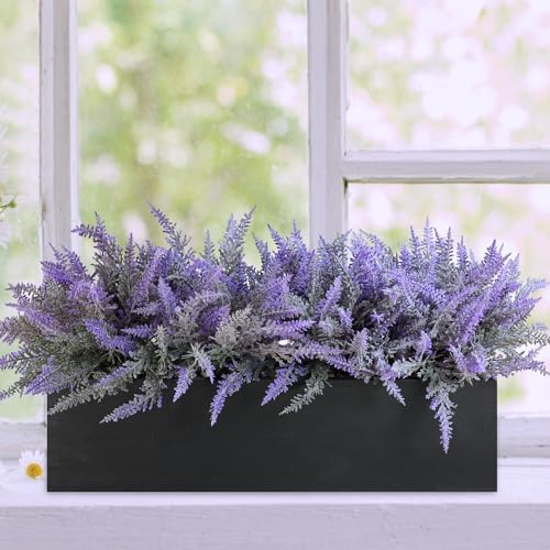 Winlyn 14" Artificial Lavender Arrangement Faux Lavender Flowers in Rustic Black Wooden Planter Box Realistic Lavender Potted Plant for Gift Farmhouse Home Wedding Table Centerpiece Mantel Shelf Décor - Image 7