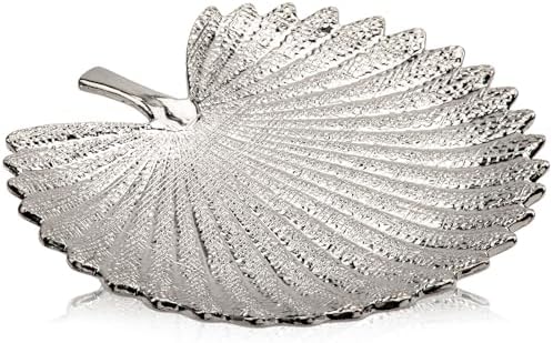 Silver Leaf Decorative Serving Tray for Table Centerpiece – 12" Ceramic Leaf-Shaped Trinket Dish, Candle Tray, Vanity Organizer, Coffee Table Decor, Modern Glam Home Decor, Gifts for Women by DILATATA