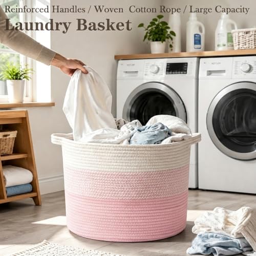 115L Extra Large Blanket Basket,Woven Laundry Basket-Mixed Pink - Image 5