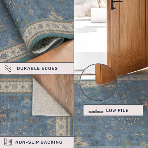 Hazo Haus Light Blue 2x8 Long Washable Runner for Hallway - Boho Non Slip Door Mats Indoor Entrance, Vintage Floral Runner Rugs for Kitchen Non Skid, Low Pile & Soft Indoor Décor - Image 5