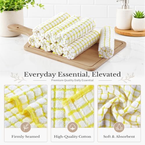 Homaxy 8 Pack Terry Kitchen Dish Cloths, 12"x12", Yellow - Image 2