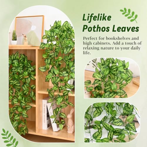 BLEUM CADE 4Pcs Fake Pothos Hanging Plants - Image 7