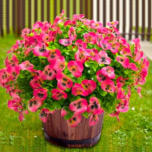 Artificial Flowers for Outdoors Fake Plants, 12pcs Fake Flowers Artificial Plants Outdoor UV Resistant,Silk Faux Flowers Shrubs Greenery Plants for Porch Garden Patio Window Box Decor by Thinktral