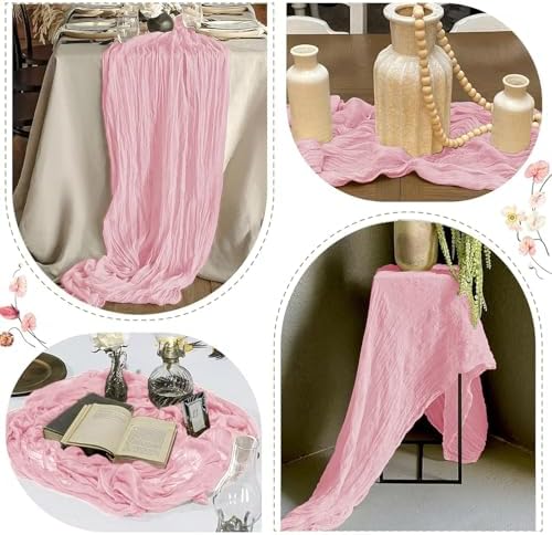 12 Pack Light Pink Cheesecloth Table Runner 17 x 108 Inch Gauze Table Runner Fabric Semi Sheer Cheese Cloth Table Decor Bulk for Rustic Romantic Wedding Baby Shower Table Decoration - Image 6
