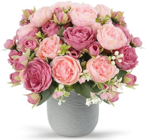 Artificial Peonies Silk Flowers, Faux Peony Bouquet 8PCS Florals Arrangements Decor for Farmhouse Home Boho Wedding Table Centerpiece, Fake Plastic Flowers Bulk for Vase Decoration (New MixPink, 8PCS) by PUSUNYHOMEDECOR