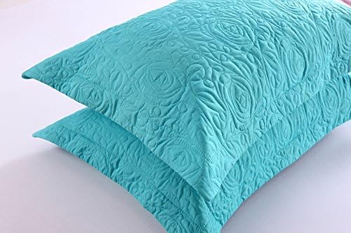 MarCielo 2-Piece Embroidered Pillow Shams, Decorative Microfiber Pillow Covers Set Standard Size Turquoise - Image 3