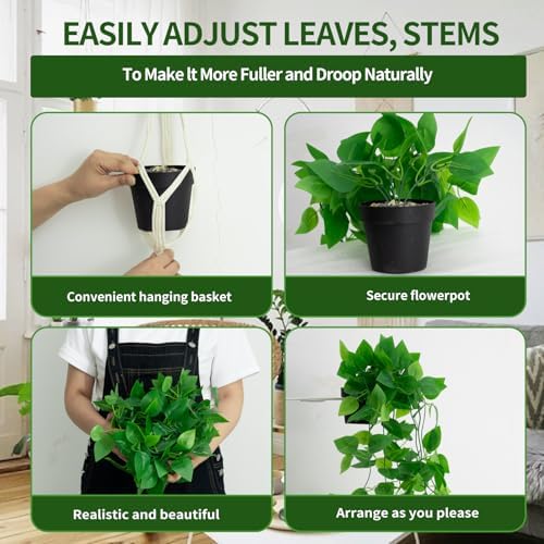 Freyalife Fake Hanging Plants for Room Decor,1pcs Artificial Potted Plants Vines for Wall Home Office Aesthetic Living Kitchen Bathroom Coffee Table Shelf Indoor Outdoor Farmhouse Patio Decorations - Image 3