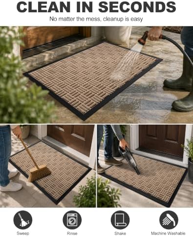 Mibao Front Door Mat Outdoor Entrance, 36" x 24" Heavy Duty Welcome Mat for Outdoor and Indoor, Waterproof Dirt Trapper Doormat, Super Absorbent Indoor Entryway Mat for Patio & Porch - Beige - Image 4