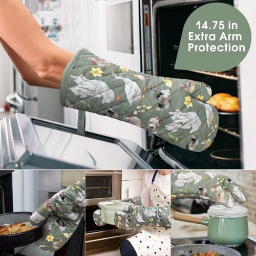 Oven Mitts Cotton Fashion Cute Teal Design 1pair Heat Resistant Oven Gloves Safe Cooking Baking Grilling Barbecue Machine Washable Pot Holders (Teal) - Image 5