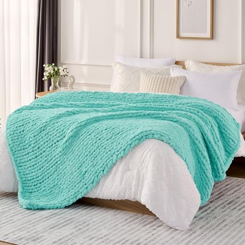 L'AGRATY Chunky Knit Throw Blanket for Couch, 50 x 60 Inches, Lake Blue by LAGRATY