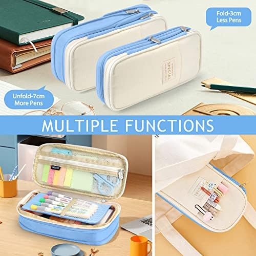 KPX Big Capacity Pencil Pen Case Bag with Zipper Office College School Storage Large Capacity Bag Pouch Holder Box Organizer Colorful (Light Blue) - Image 6