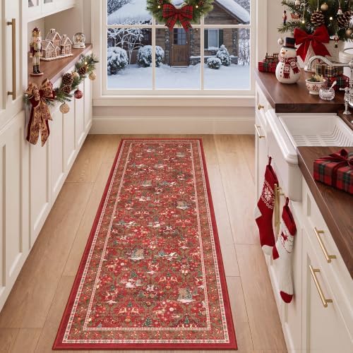 Christmas Runner Rug 2x6, Washable Rugs for Bedroom (2'x6', Red) - Image 4
