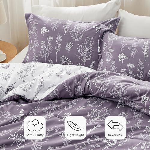 Bedsure Floral Comforter Set Cute Bedding Full Reversible Grayish Purple - Image 3