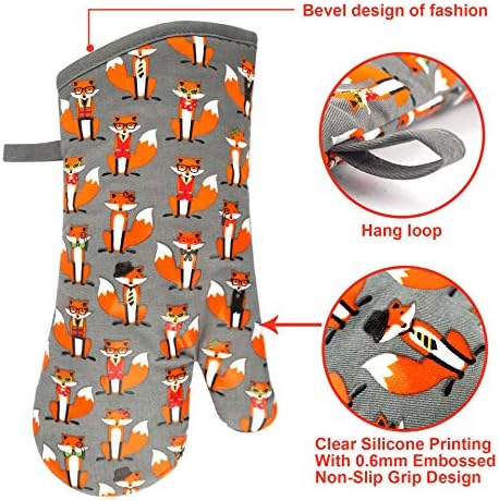 Oven Mitts 1 Pair, Non Slip Clear Silicone Printed Rooster Kitchen Gloves - Image 3