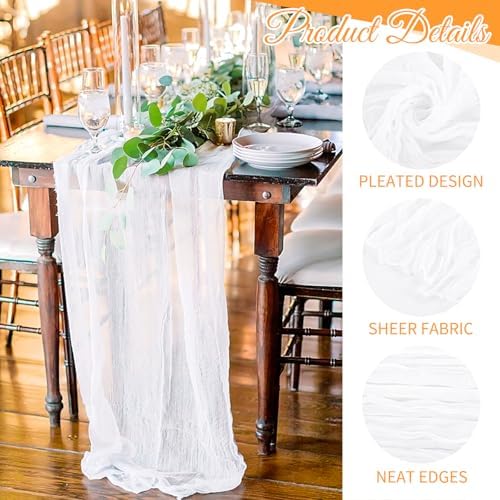 10 Pack White Cheesecloth Table Runner 17x108 Inch Boho Gauze Cheese Cloth Table Runners for Wedding Party Baby Shower Birthday Home Decor - Image 3