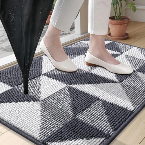 OLANLY Door Mat Indoor Entrance Washable 32x20, Odor-Free Low-Profile Front Back Geometric Doormat, Absorbent Resist Dirt Entry Carpet, Easy to Clean Sturdy Inside Floor Mats for Entryway, Dark Grey - Image 2