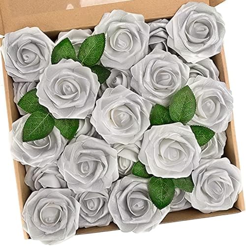 Artificial Flowers Real Touch Fake Rose Flowers with Stem Decorations,50Pcs by NTNIETING