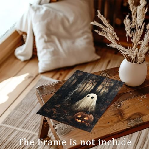 RETRART Vintage Halloween Ghost Wall Decor Pumpkin Head Wall Art Print 11x14 inch Horror Decor, for Bedroom, Kitchen Spooky Wall Decor, Moody Fall Forest Gallery Style Canvas Picture -Unframed - Image 6