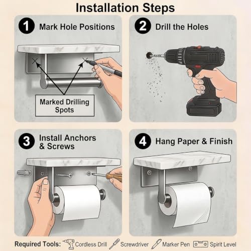 Wall-Mounted Toilet Paper Holder with Marble Shelf - Image 4
